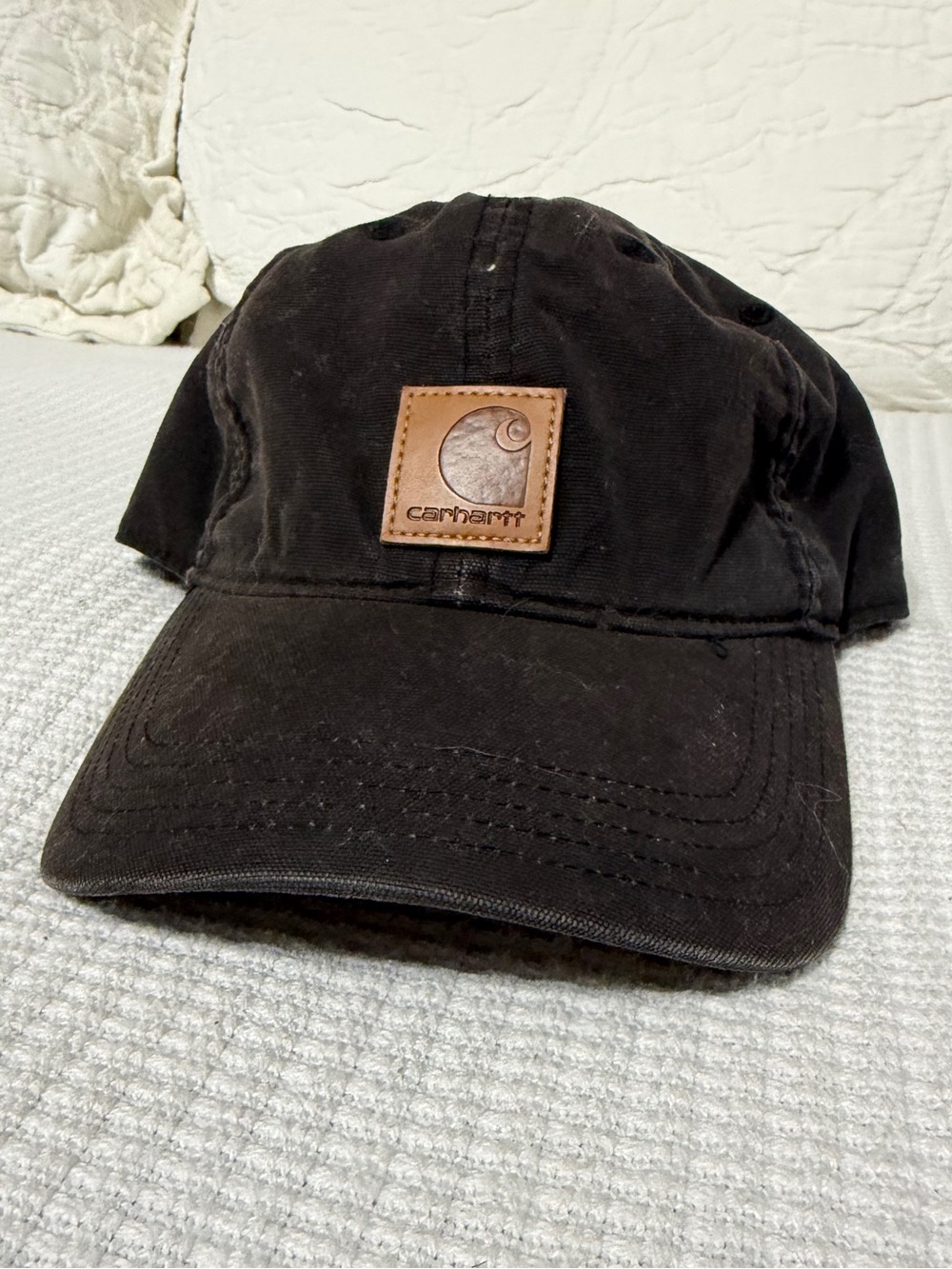 Carhartt Black Canvas Cap with Brown Leather Patch